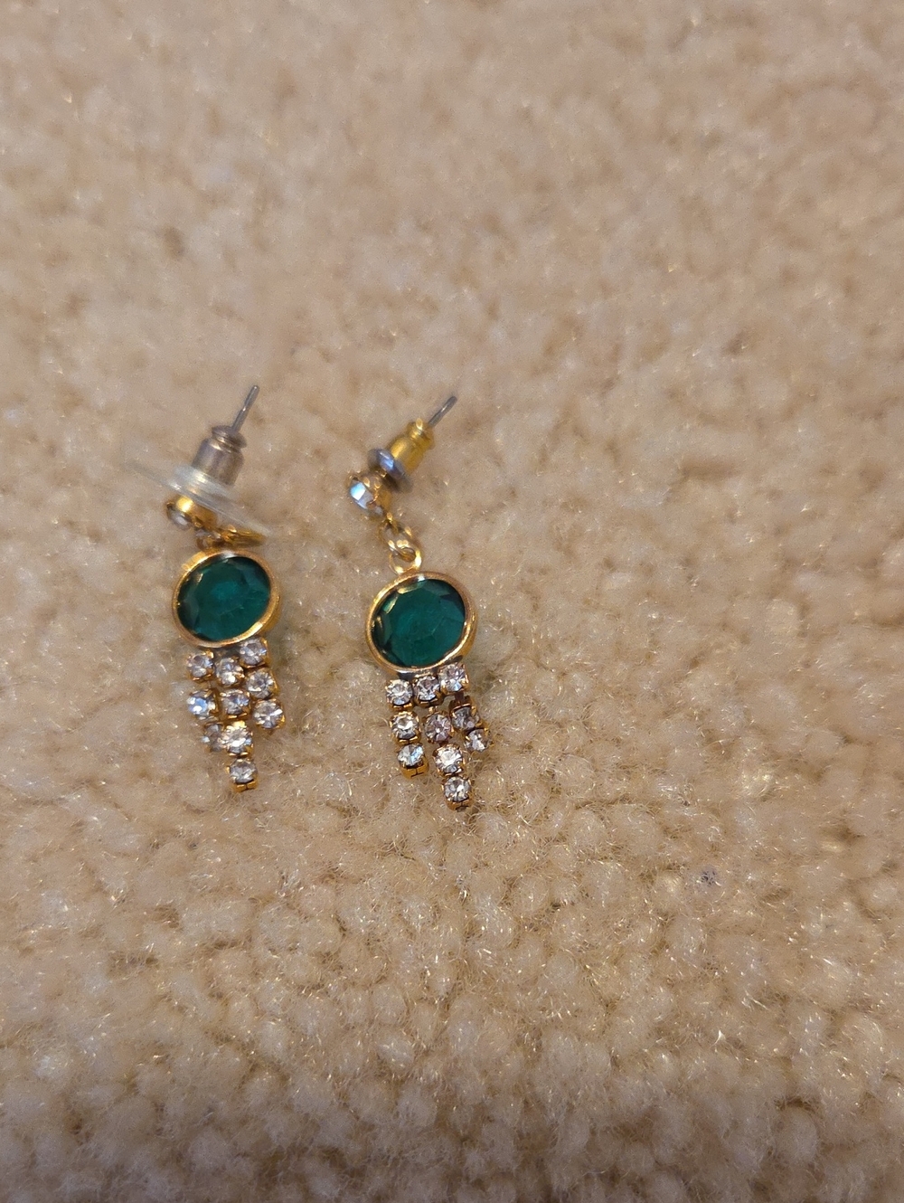 Gold-Tone Emerald Green Crystal Drop Earrings with Rhinestone Tassels